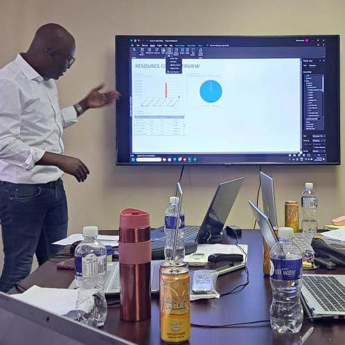 A photo that depicts a training workshop on the Microsoft Project delivered by Malvern Marks Makuhwa.